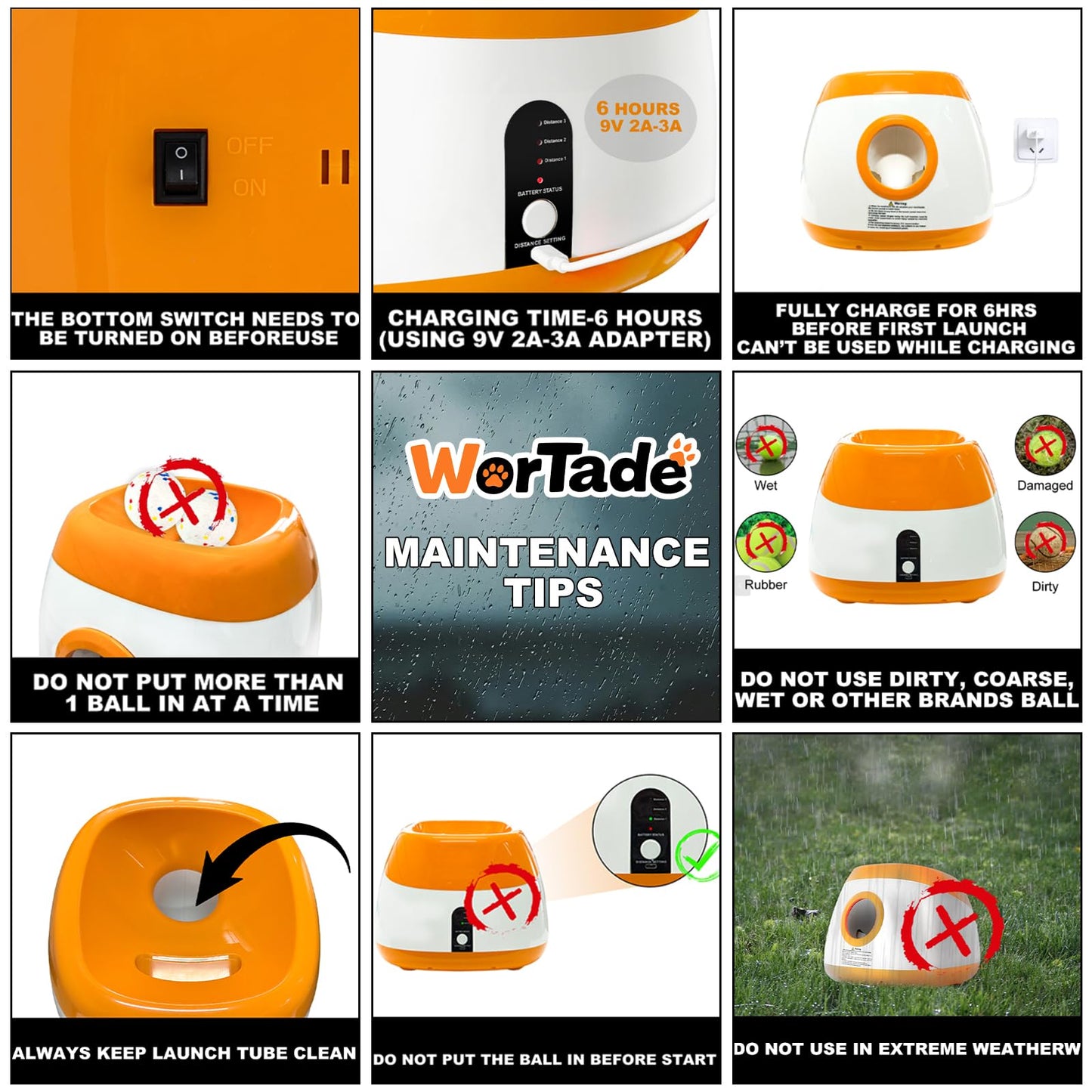 Wortade Automatic Ball Launcher for Dogs, Dog Ball Thrower with 40-60-80Ft Distance, Rechargeable Automatic Launcher with 4 Balls (2.5"), Remote Control Launcher for Medium & Large