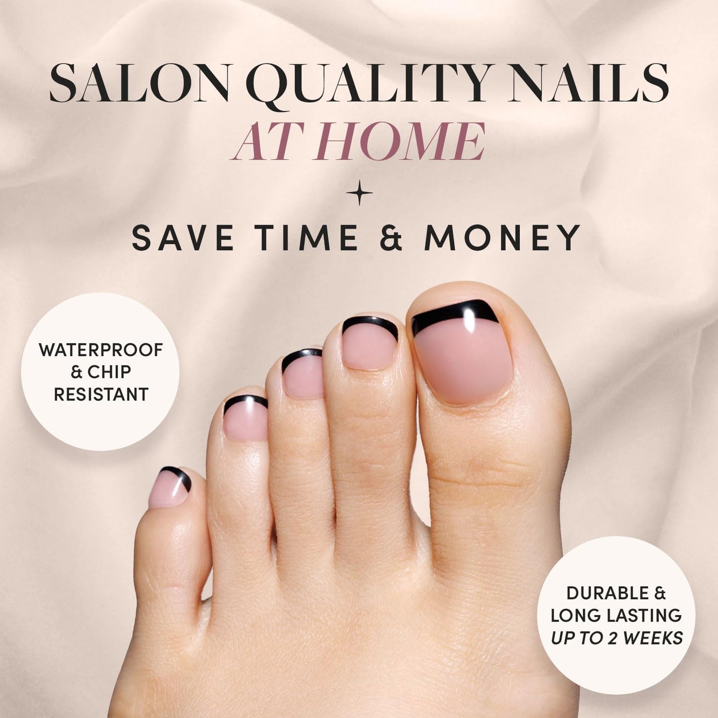 Glamnetic Press On Toenails - Caviar | Classic Black French Tip Fake Toe Nails with a Glossy Finish | 16 Sizes - 32 Toe Nail Kit with Glue