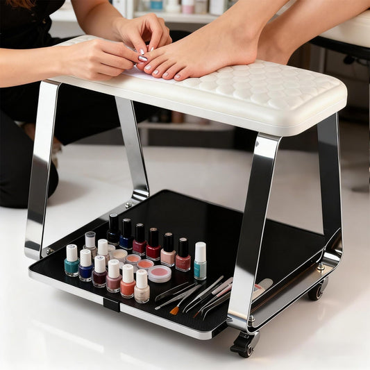 TADOPRO Pedicure Foot Rest, Pedicure Cart for Nail Art Tech Manicure Pedicure Stool Foot Stand with Wheels and Cushion Essential Tools for Spa, Salon, Massage & Home
