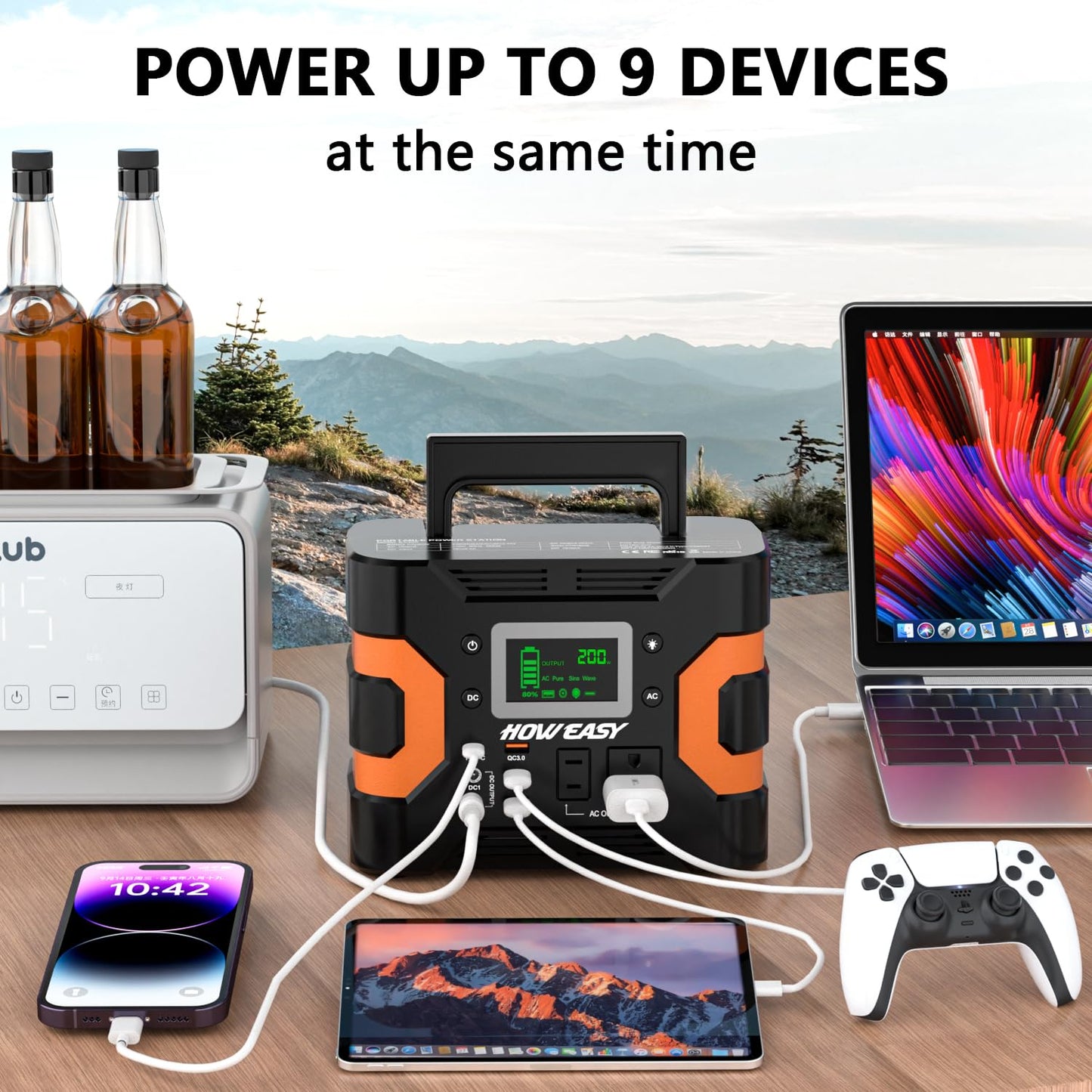 HOWEASY Portable Power Station 300W, 236Wh Solar Generator with Pure Sine Wave 110V AC Output, Backup Lithium Battery with LED Light for Outdoor Camping Travel Home Blackout