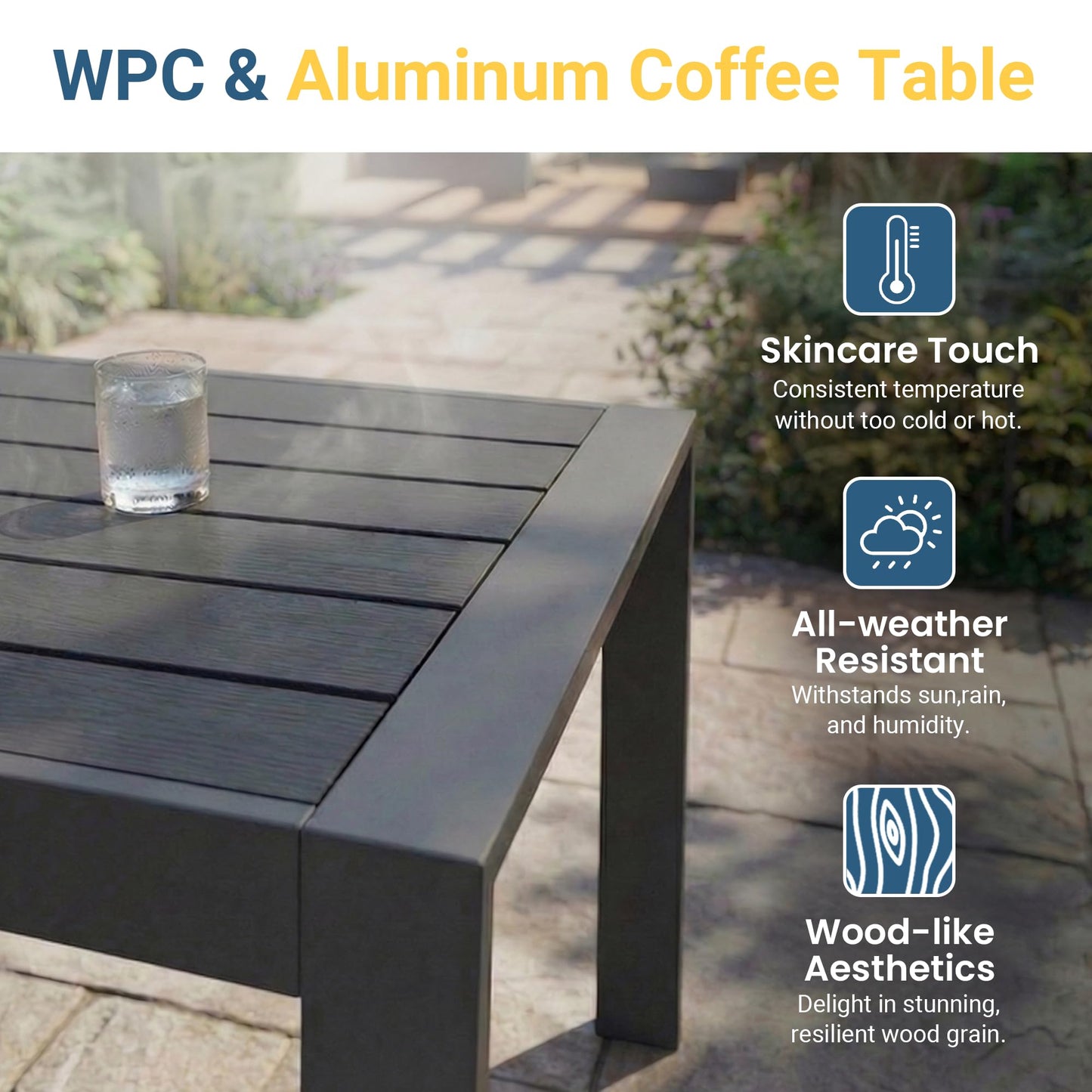 Wisteria Lane Aluminum Outdoor Patio Furniture Set, Oversized Patio Conversation Sets with Deep Seating and Wide Armrest, Outdoor Sectional Metal Sofa with 5 Inch Cushion and Coffee Table, Dark Grey