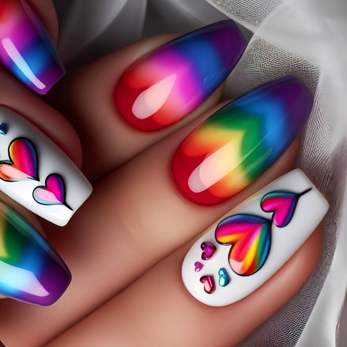 FIEONCIY Press on Nails Square Shaped Glossy Full Cover Acrylic Medium Length Square False Nails with Designs Artificial Short Coffin Fake Nails with Charms Glue ons Fingernails for Women Girls(Y477)