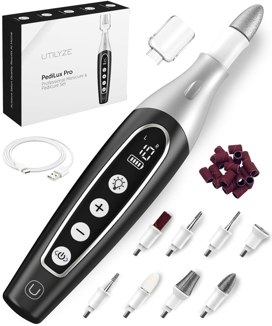 UTILYZE PediLux Pro Professional Manicure Pedicure Kit, Thick Toenail Grinder, Cordless Electric Nail File Drill, Toe Nail for Dremel Tool, Filer, Sander, Remove Callus for Humans, Men, Women, Seniors