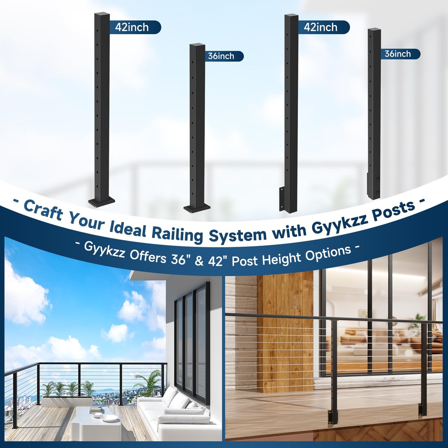 Gyykzz 6FT Stainless Steel T304 Handrail Black, 3 Pack Rectangular Cable Railing Handrail Flat Deck Top Rail with Nylon End Caps for Indoor Outdoor Deck Stair Cable Railing System DIY Balustrade