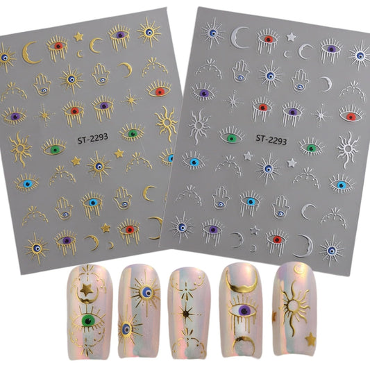 SIMAYKUWA Greek Mythology Nail Stickers - Apollo Sun & Serpent 3D Relief Charms, Metallic Sculpted Nail Art for Cosplay Festival, A Set of 2 Sheets