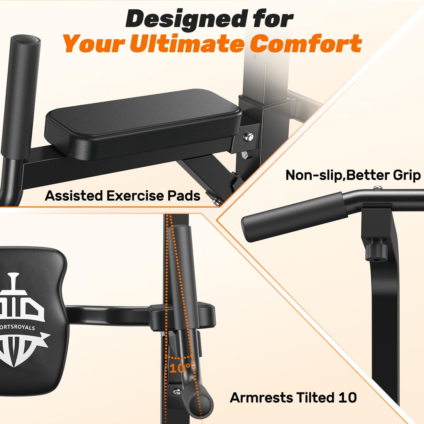 Sportsroyals Pull up Bar, Multi-Function Power Tower Dip Station with Upgraded Adjustable Foot Cover Equipment for Home Gym,360LBS