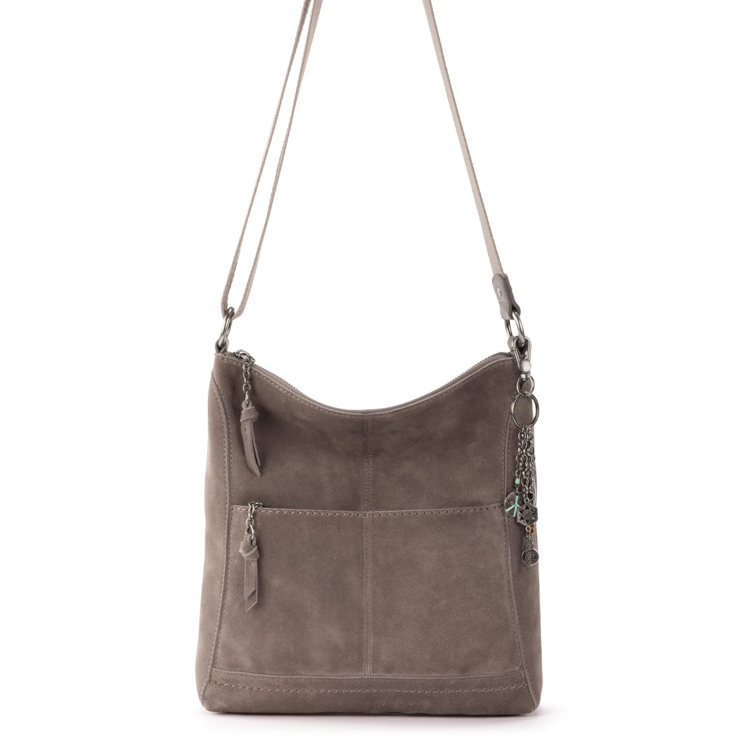 The Sak Lucia Crossbody Bag in Leather, Convertible Purse with Adjustable Strap, Mushroom Suede