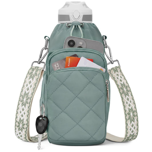 SYTRAH Water Bottle Bag Crossbody，Insulated Water Bottle Purse Crossbody Water Bottle Holder with Strap 40 oz, Sling Bag for Walking Hiking, Green