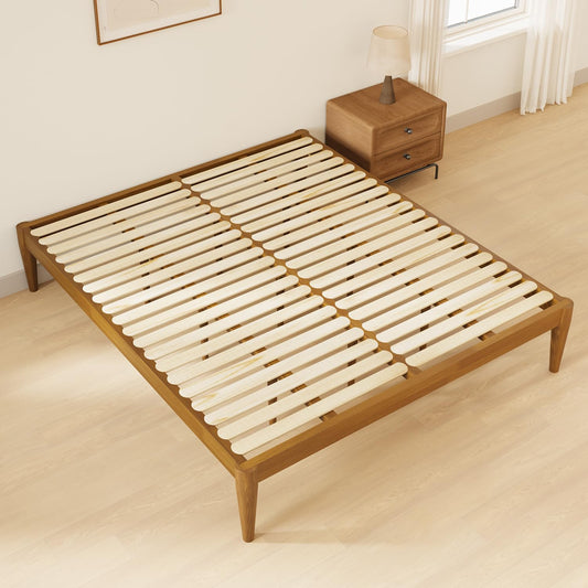 IOTXY California-King Platform Bed Frame - Solid Wood 16-Inch Height Mattress Foundation Base with Densely Slats and Heavy-Duty Support Legs, No Box Spring Needed, Teak