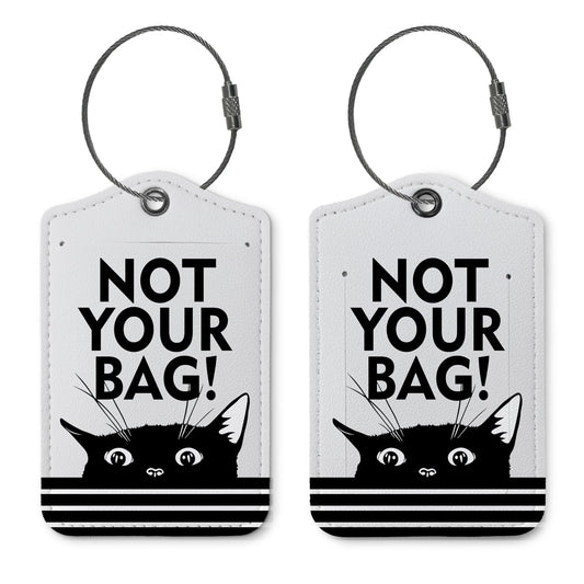 ZFQ Funny Cat Luggage Tags for Suitcases,Not Your Bag Travel Bag Tag with Steel Loop,Cute 2 Pack Baggage Tag Blue,Handbag School Bag Backpack Traveling Accessories,Cat Lover Gifts（Grey）