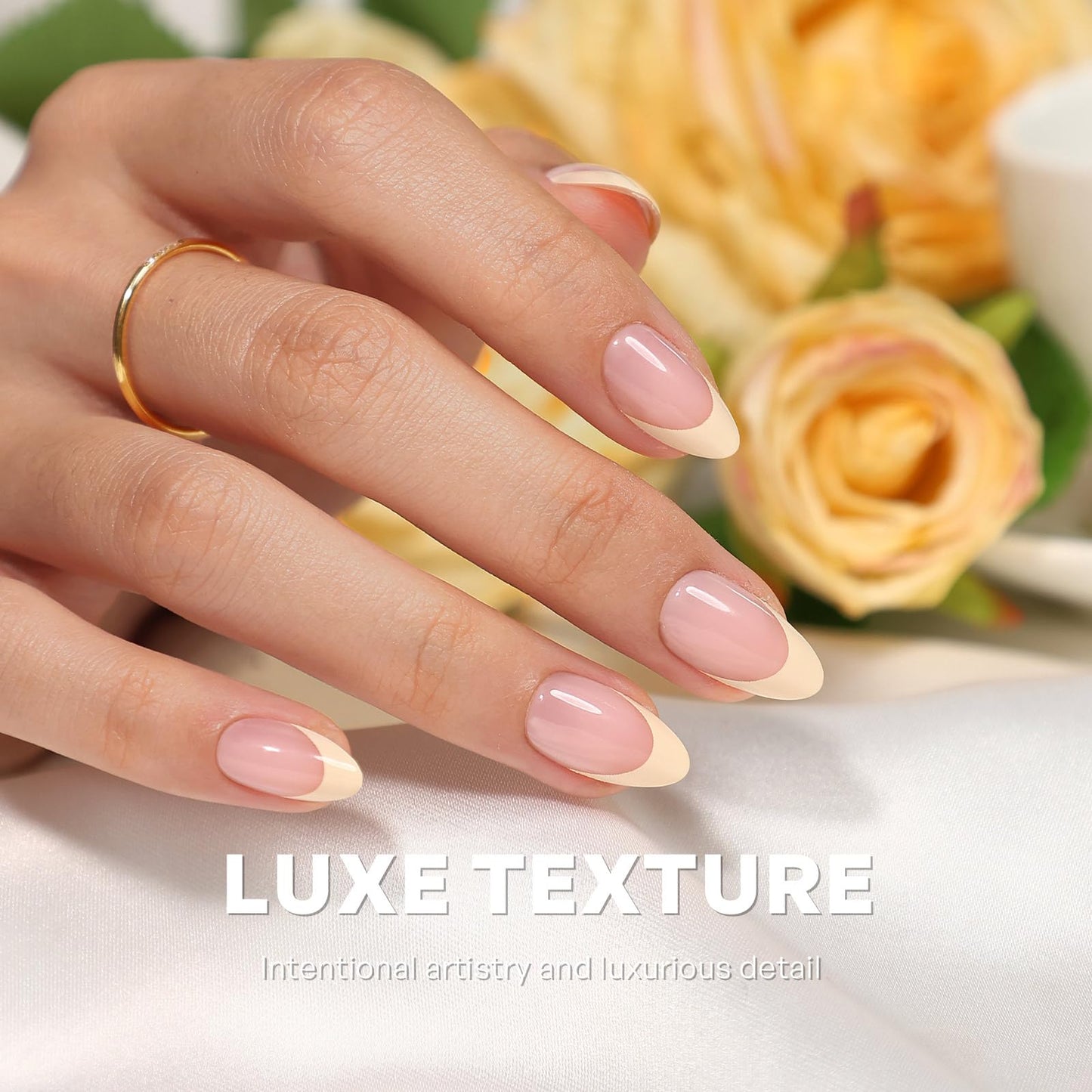 Butter Yellow French Tip Press on Nails - GJZEZ Soft Gel Spring Fall Short Almond Glue on Nails, Long Lasting Salon Perfect Handmade Cute Fake Nail Press Ons | 16 Sizes - 32 Reusable Nail, Buttermilk