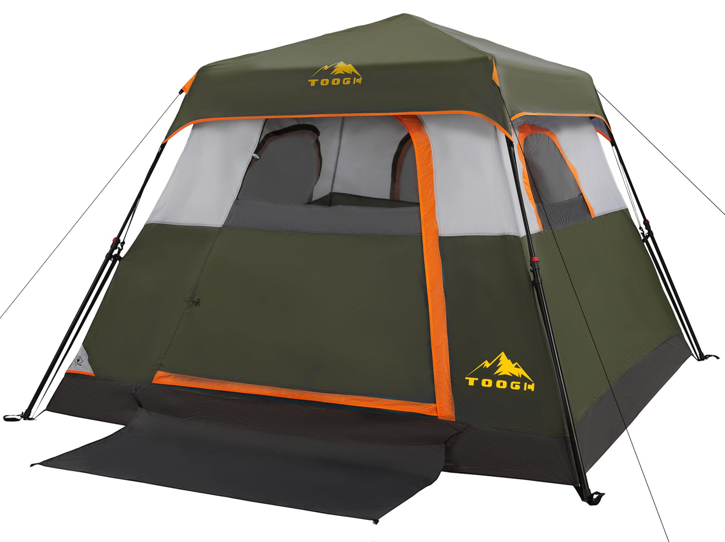 Toogh 3/4 Person Camping Tent with 1 Door, 4 Windows, and Upgraded Ventilation– Instant Setup, Waterproof, 8'x 8'x 67''Oxford Fabric Floor Pop Up in 60 Seconds Includes Rainfly and Backpack