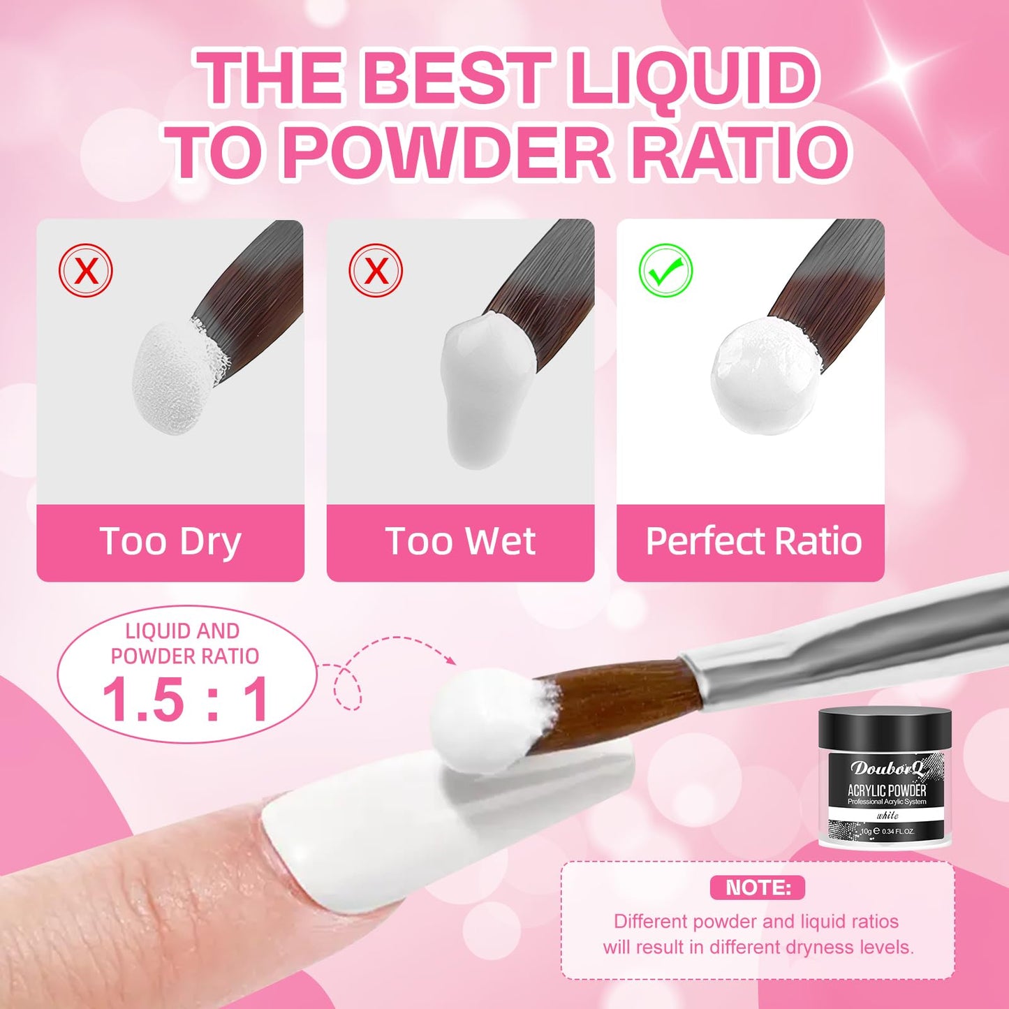 Acrylic Nail Kit -Clear White Pink Acrylic Powder with Nail files Brushes Nail Tips Nail Supplies Starter for Women Home & Salon