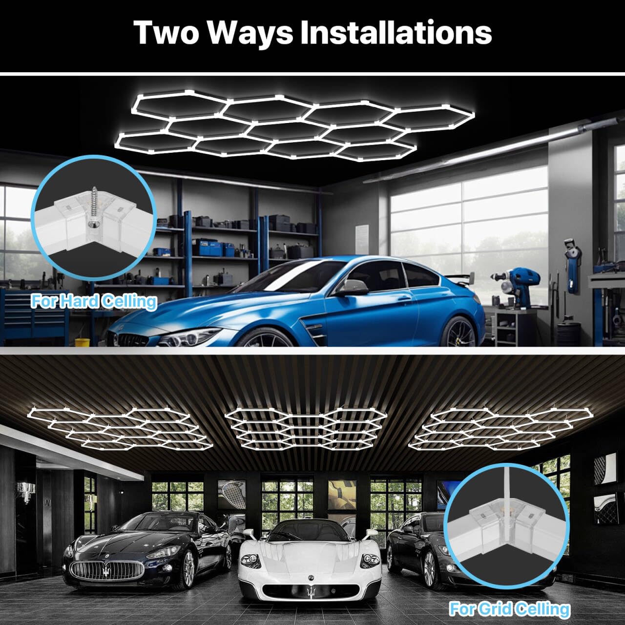 HYPERLITE Gen 2 Hexagon Garage Lights: 322W 32200LM 11 Grids Hexagon Led Light, 6500K Ultra Bright Honeycomb Hex Lights, Easy Install, Durable Design for Garage, Car Detailing, Workshops, Gym