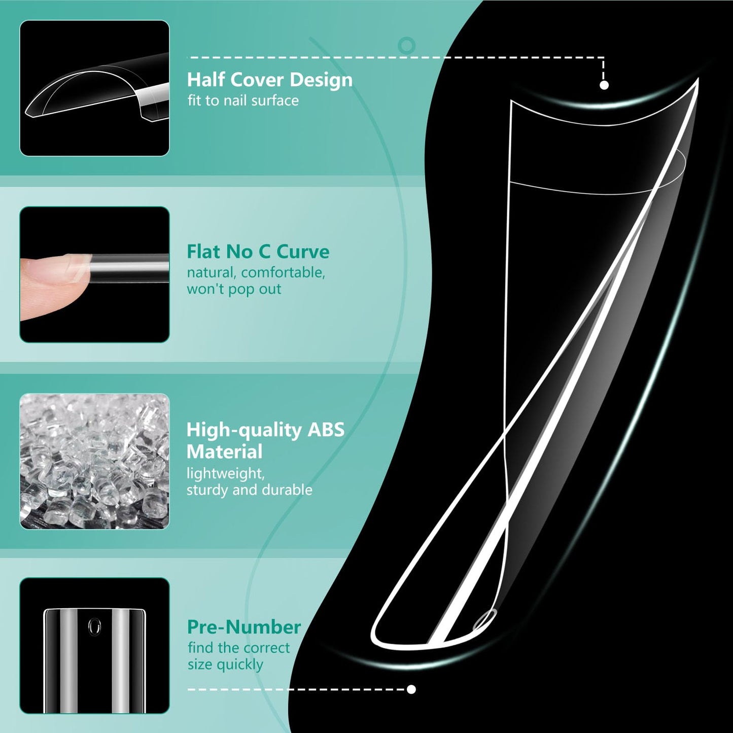 XL Long Clear Nail Tips: Half Cover 240PCS No C Curve Tapered Square Straight Nail Tips with 240PCS Stiletto Nail Tips for Salon Manicurist - Nail Extension Tips for Home DIY Manicure Hobbyists