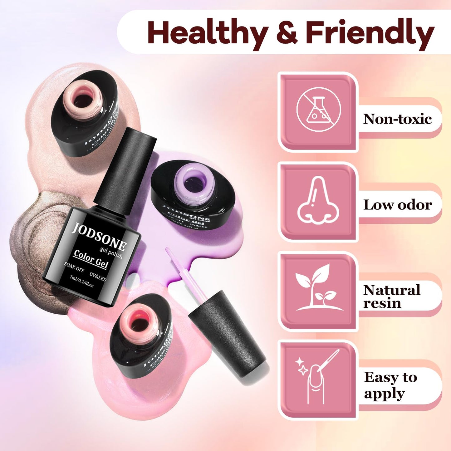 JODSONE 100 Bottles of Gel Nail Polish Kit with U V Led Light 95 Multiple Glossy Glitter Colors Mint Green Light Pink Nail Gel Base Coat Glossy and Matte Top Coat