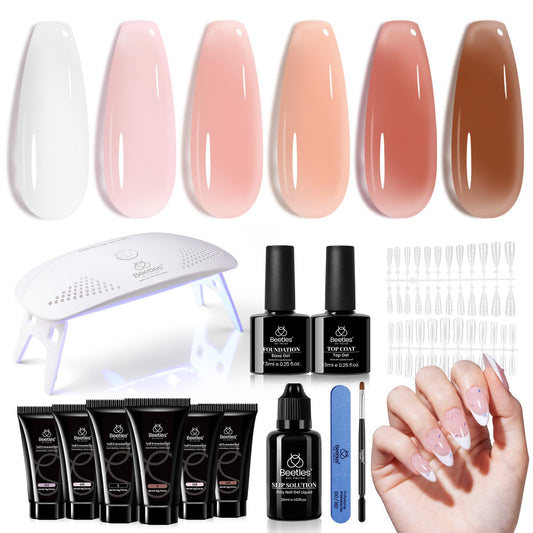 Beetles Poly Nail Gel Kit - 6 Colors Jelly Nude Extension Kit with Slip Solution Builder Nail Enhancement for Beginner & Professional Long Lasting DIY Home Gift for Women, UV & LED Needed