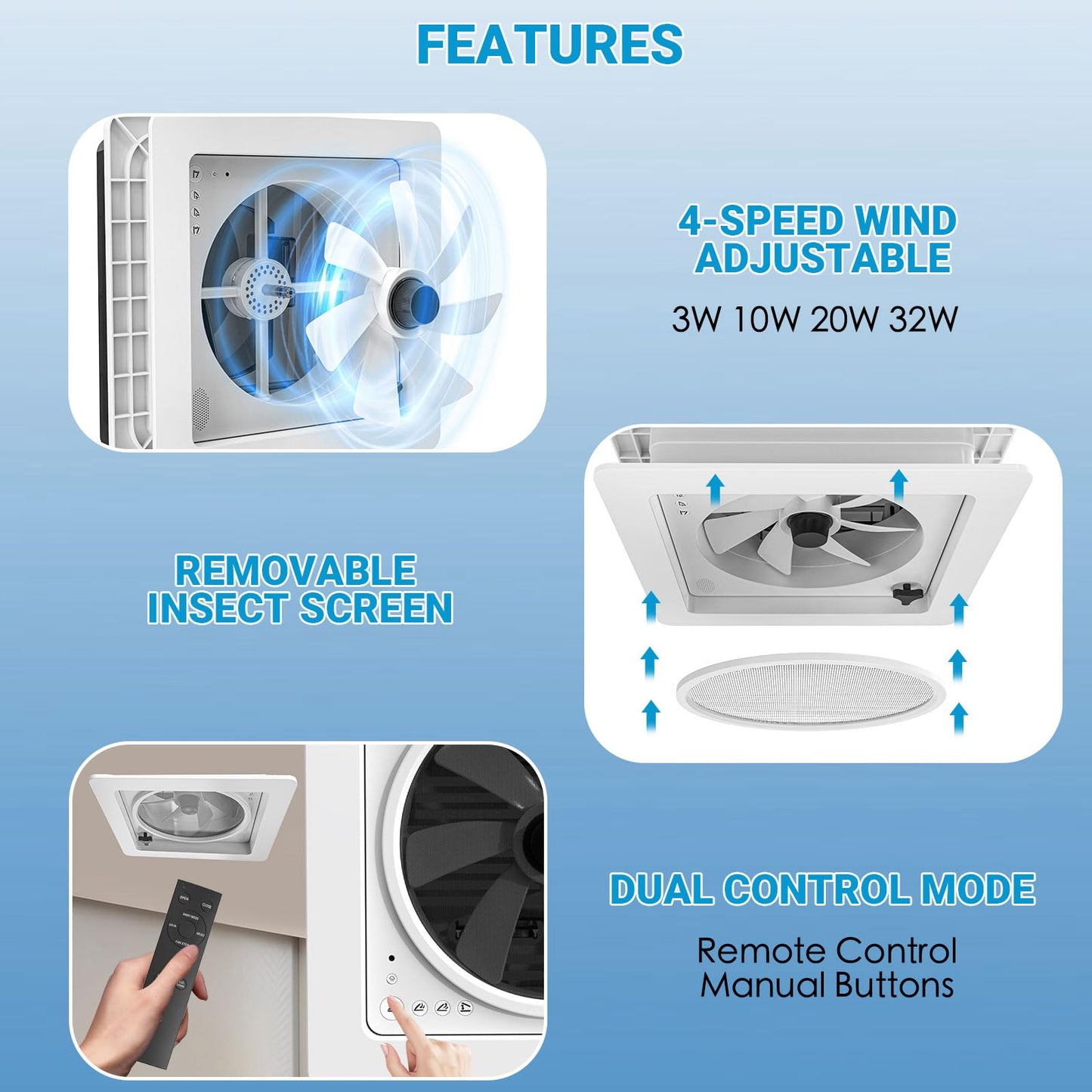 2012 Air Max 14" Vent RV Roof Vent Reversible Exhuast Fan, Ultra Low Sound RV Air Ventilation Ceiling Fan 12V Remote with Rain Sensor