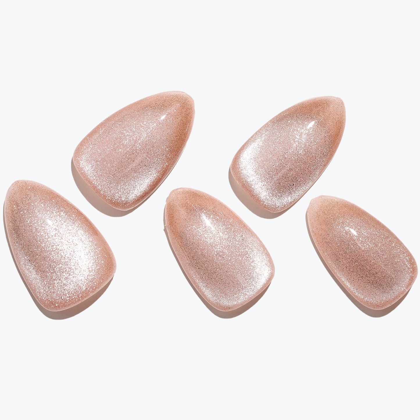 GLAMERMAID Nude Pink Magnet Cat Eyes Press on Nails Short Almond, Handmade Jelly Gel Fake Nail Kit, Aurora Ombre Glitter Magnetic Glue on Nail Stiletto, Pure Medium Oval Stick on False Nail for Women