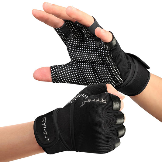RYMNT Workout Gloves with Wrist Wrap Support, Weight Lifting Gloves with Full Palm Protection & Extra Grip for Men Women Gym Exercise, Fitness, Weightlifting, Pull ups,Aron Black-S
