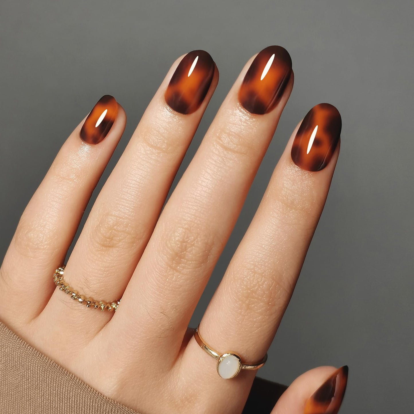 RPNZL Press On Nails - Tortoise | Amber Tortoise Shell Short Oval, Salon Quality | 32 Nails, 16 Sizes Kit with Glue and Adhesive Tabs I Female Founded - Beauty, Self Care