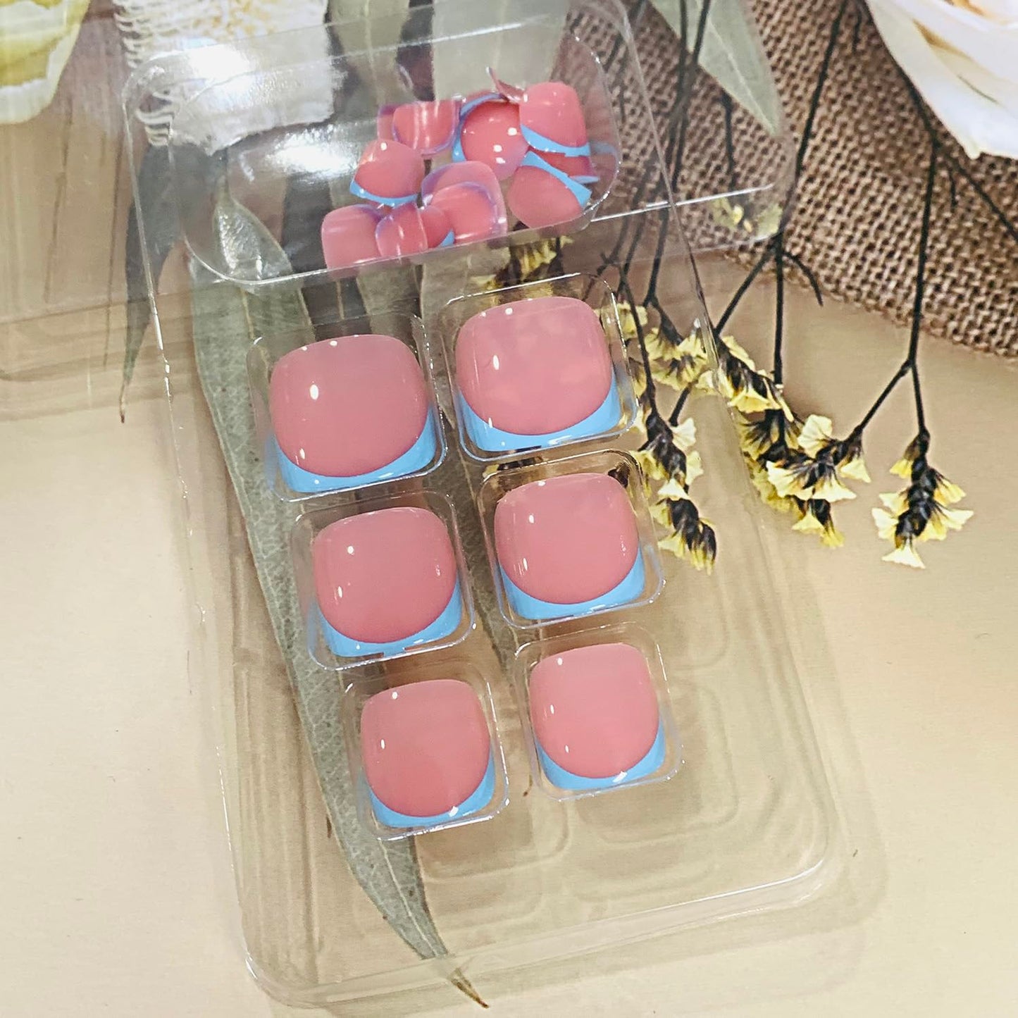 FIEONCIY Press on Toenails with Designs Acrylic Fake Nails for Toe Artificial False Nails with Charms Glue on Toe Nails for Spring Summer Stick on Toenails for Women Girls(JP3800)