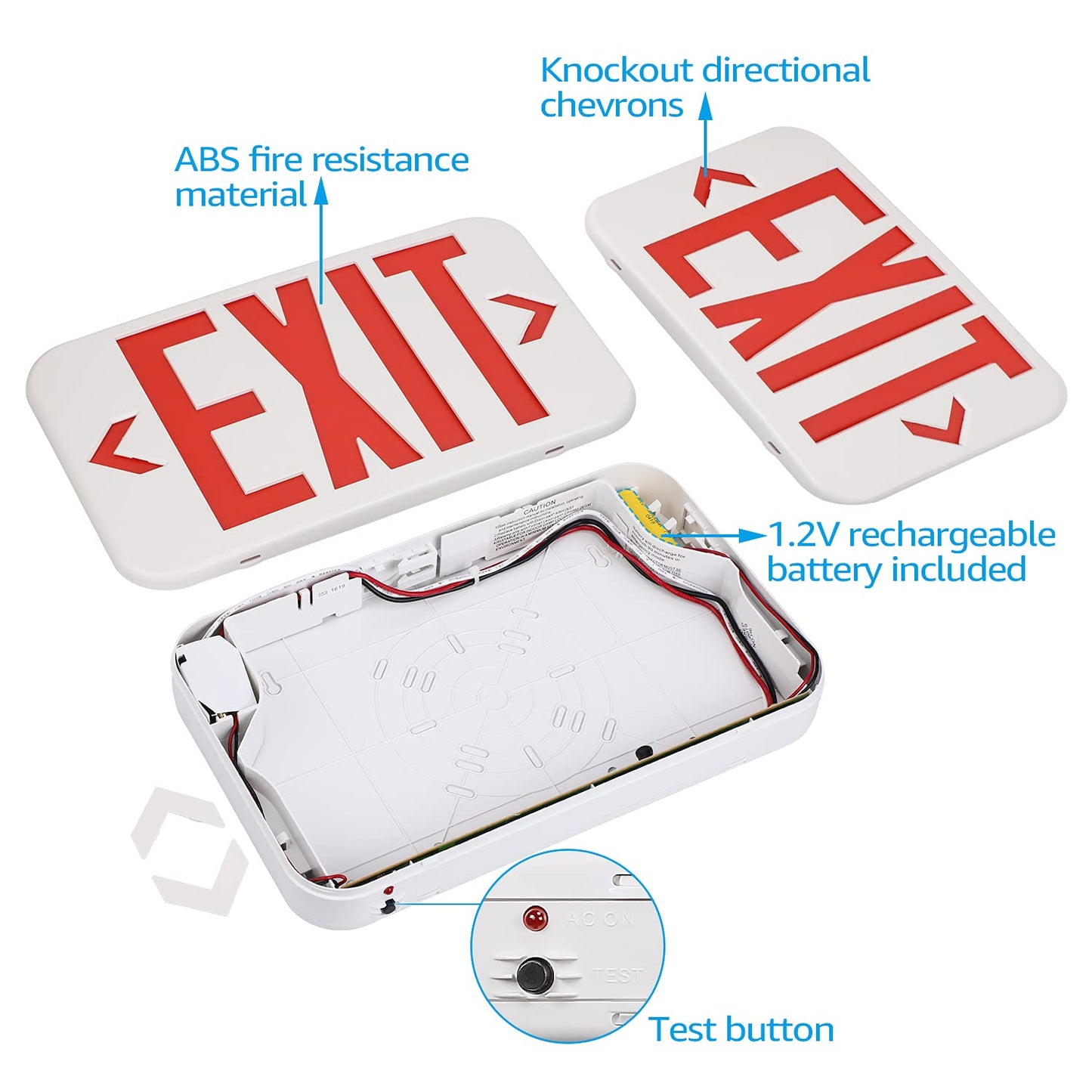 TORCHSTAR 12-Pack LED Exit Sign, Emergency Exit Light with Battery Backup, Double Face, UL 924, AC 120/277V, Damp Location, Hardwired Red Letter Exit Lights for Business Indoor
