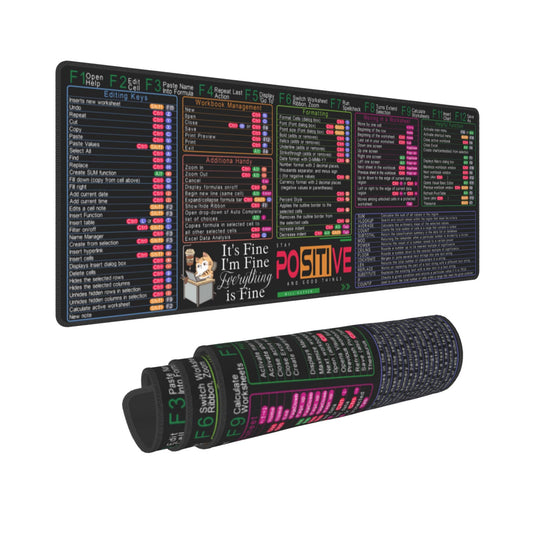Aoojanu Excel Shortcut Keys Mouse Pad - 31.5 X 11.8 Inch XL Cheat Sheet Gaming Mousepad | PC Office Spreadsheet Keyboard Mat | Non-Slip Stitched Edge