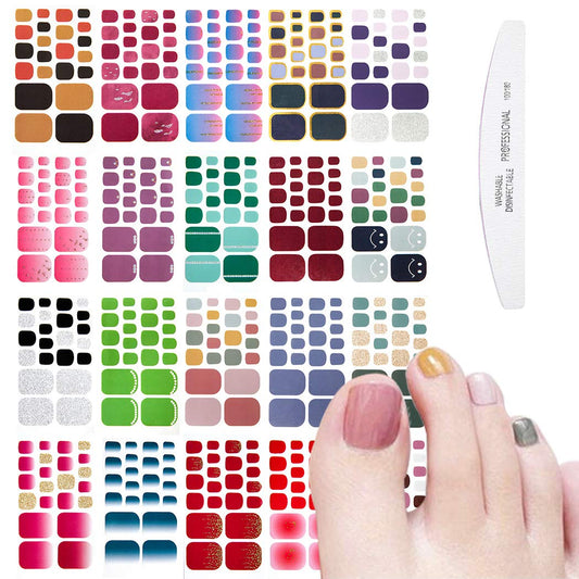 WOKOTO 20 Sheets Solid Toe Nail Polish Strips Stickers and 1 Nail File Manicure Kit 22 Tips Per Sheet Gradient Toenail Polish Wraps Decals for Women Girls Nail Art