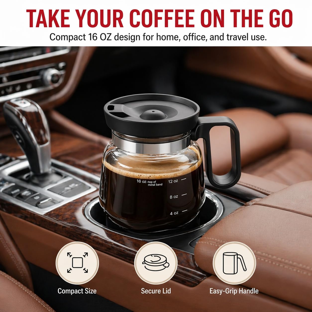 2 PCS Coffee Pot Mug with Lid,16 Oz Glass Mini Coffee Cup Set | Spill Proof Heatproof Large Capacity Clear Travel Mug & Novelty Gift for Coffee Lovers & Office Desk