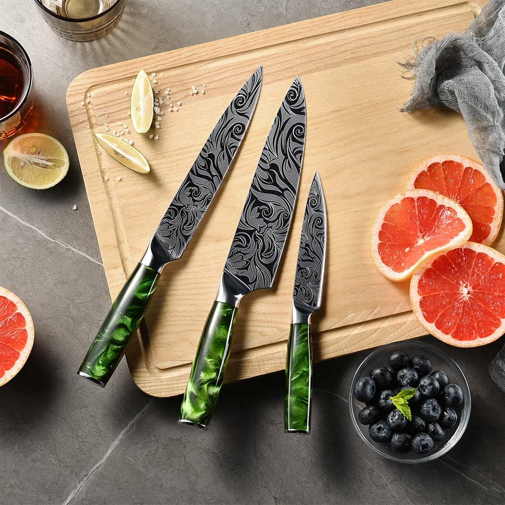 Seido Knives Tengoku Green 8-Piece Chef Knife Set – High-Carbon Stainless Steel Japanese Kitchen Knives, Professional Balanced Knife Set