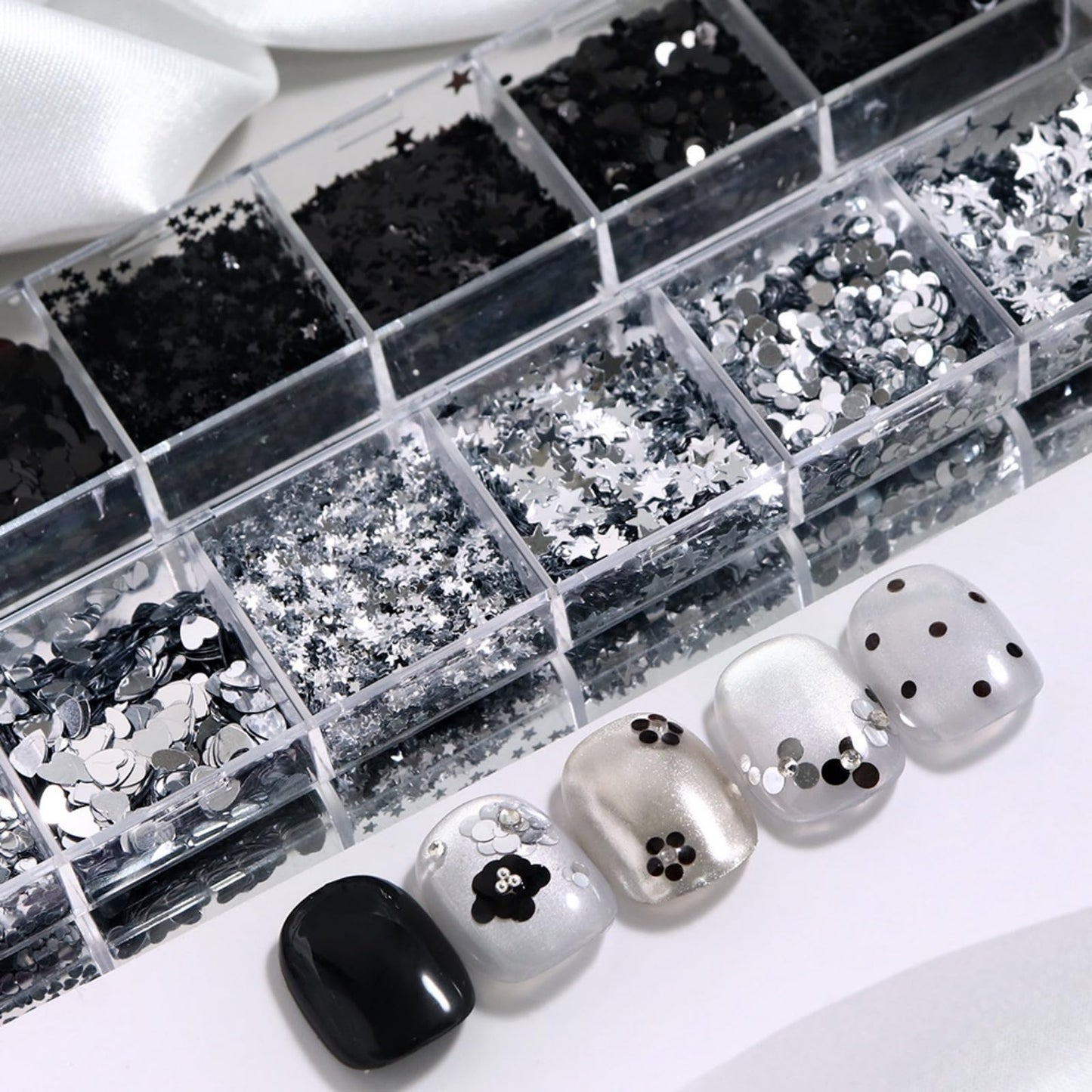 Silver Nail Glitter Black Nail Sequins Holographic Star Nail Flakes Shiny Glitter Flakes for Women Glirls Manicure Charms Decoration Supply Nails Art 1 Box