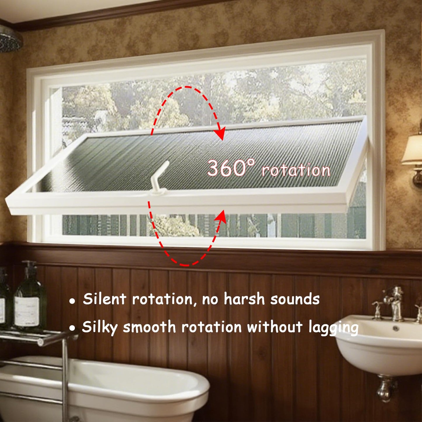 36x24in Windows for houses, 360° Rotation Sliding Window, Flush Mount Rotating Ventilated Windows, Basement Window with Tempered Glass, for Bathroom/Kitchen/Warehouse/Playhouse (White, 36x24in)