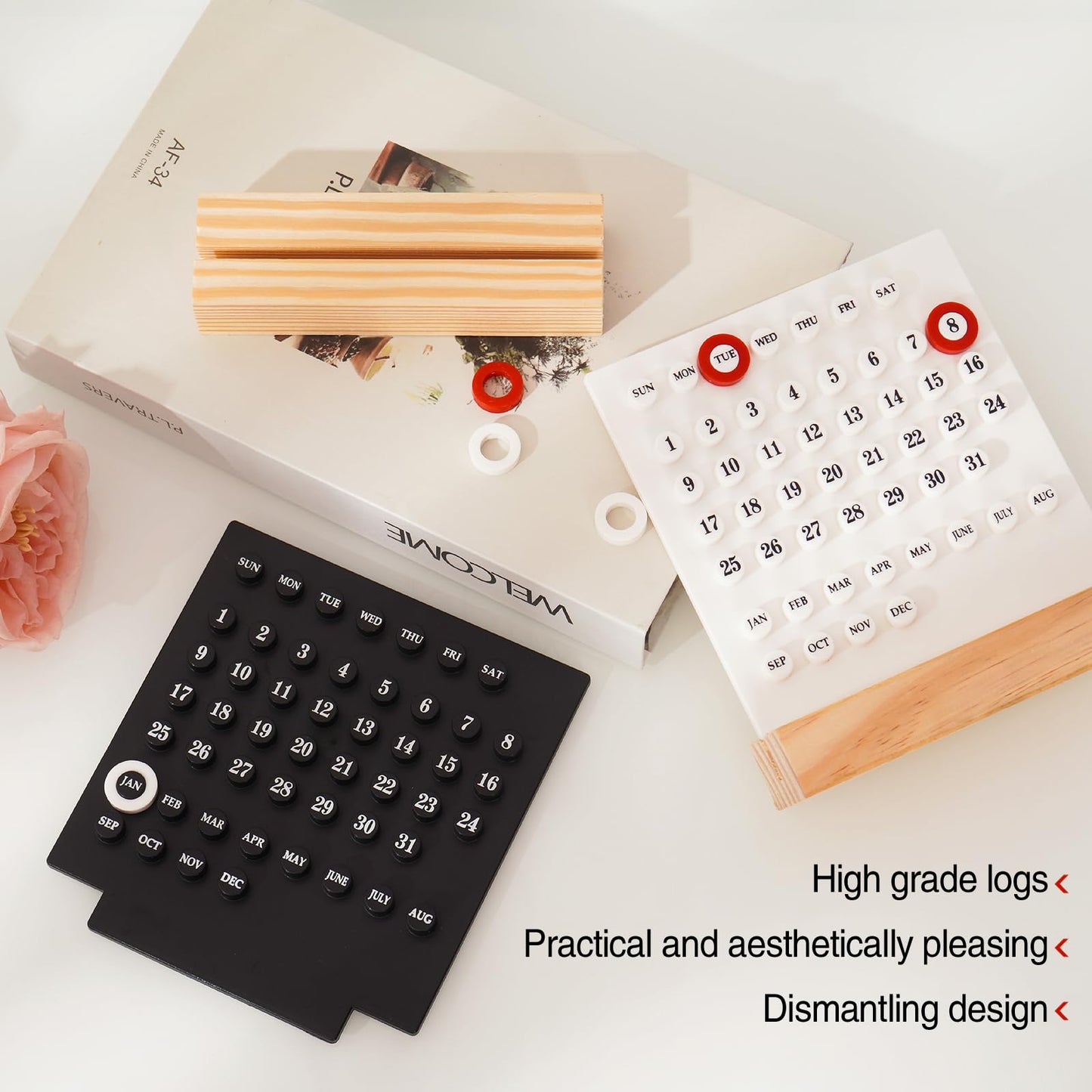 GDYOOSHOW Perpetual Calendar Desk Wood Calendar Stand Acrylic Calendar Desktop Decor for Livingroom Office Shop Bar Week Month Day Display(1pc black)