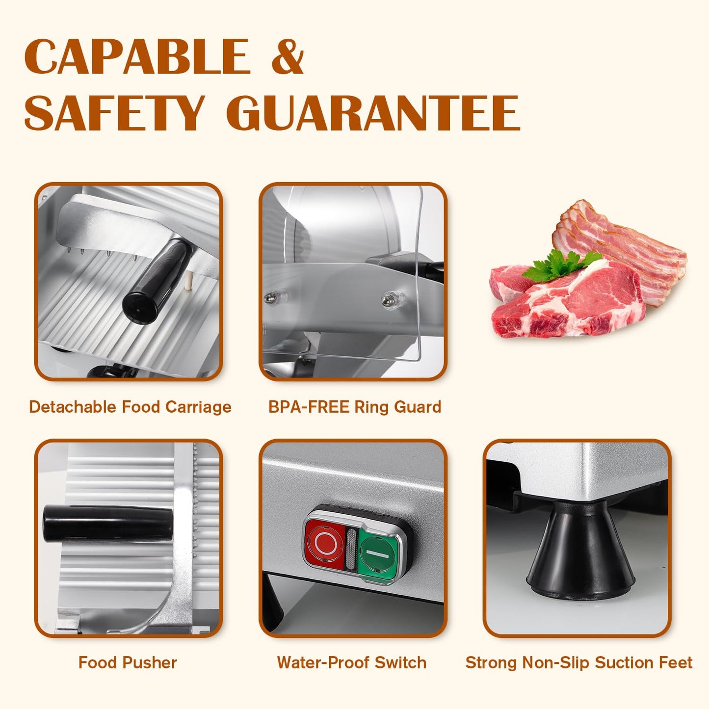 CGOLDENWALL Meat Slicer Machine, 10" 240W Electric Deli Meat Cheese Food Slicer, 0-1/2" Adjustable Thickness Semi-Auto Frozen Meat Slicer for Home & Commercial, Copper Motor Low Noise Durable
