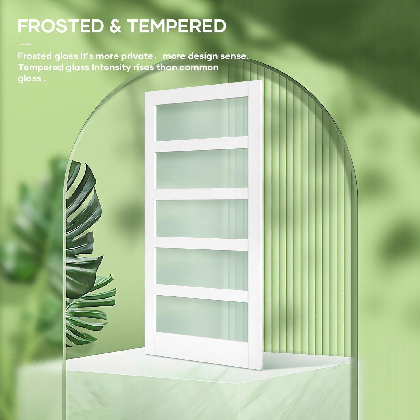 Fredbeck 42in x 84in White Glass Barn Door with 7FT 84inch Sliding Doors Hardware Kit Included & Handle,PVC Surface,Need to Assembly,Water-Proof