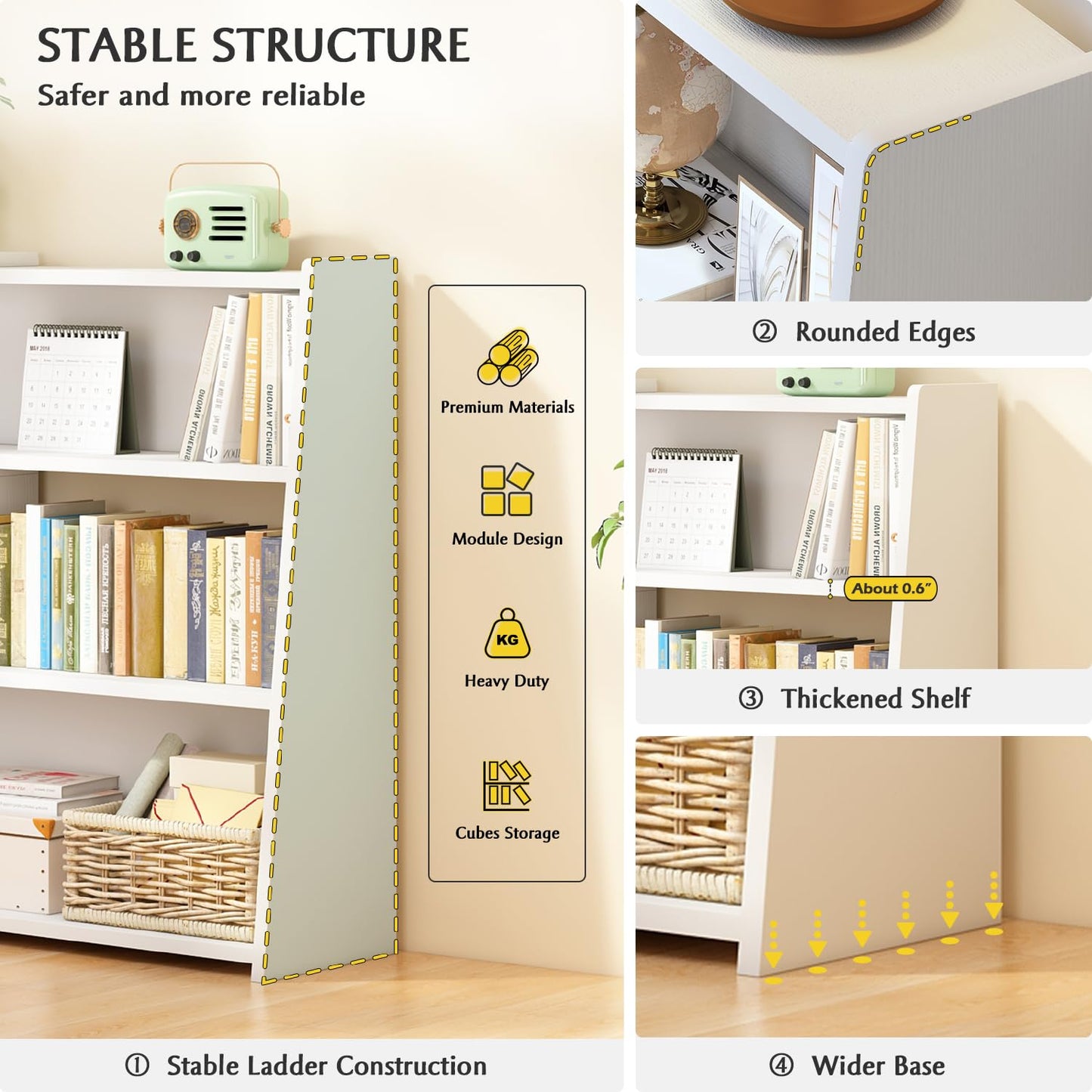 IOTXY Wooden Extendable Shelf Bookcase - 3-Tier Ladder Low Short Bookshelf for Small Space or Corner, Dark Walnut, S