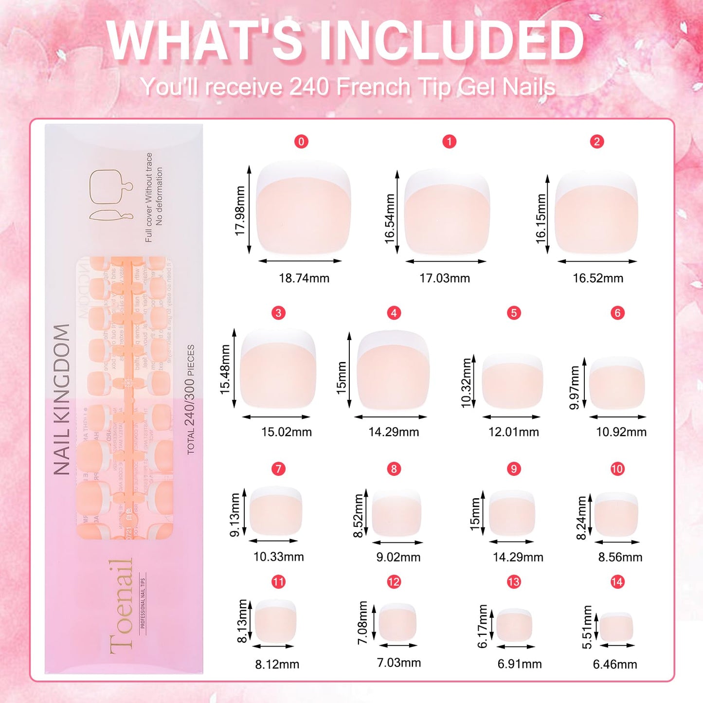 INENK French Tips Nail Tips, 240PCS White-Light Natural White French Press on Toe Nail Pre-applied with a Tip Primer and Base Coat, 15 Size Soft Gel Fake Nails for Nail Extension Home DIY