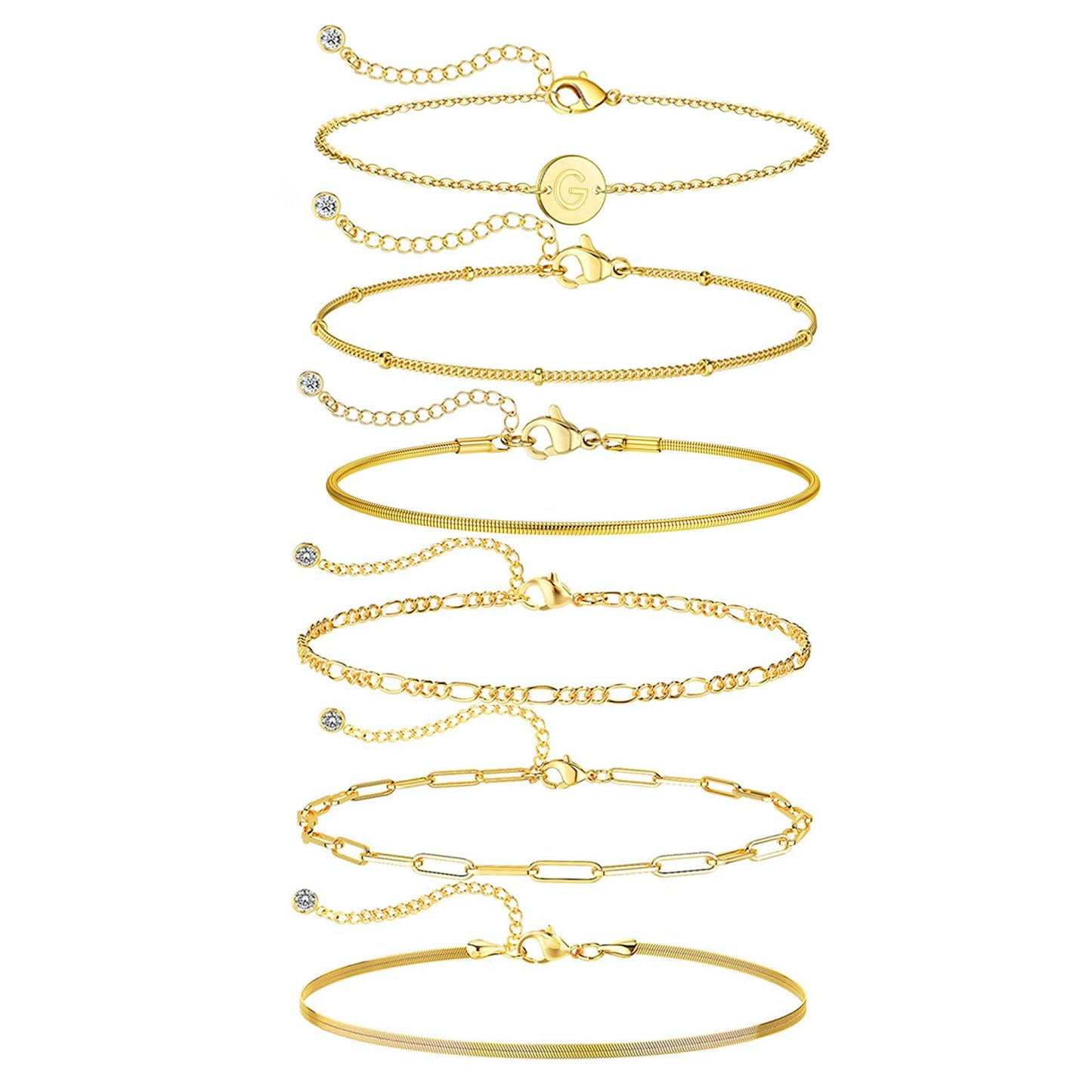 Lydow Bracelets for Women, Stack Jewelry Set Initial G Chain Stackable Letter Teen Accessories Pulseras Para Mujer 6 Inch 6PCS