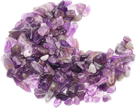 500 pcs Natural Chip Stone Beads, Amethyst 5-8 mm Irregular Gemstones Healing Crystal Loose Rocks Bead Hole Drilled for Jewelry Making Bracelet
