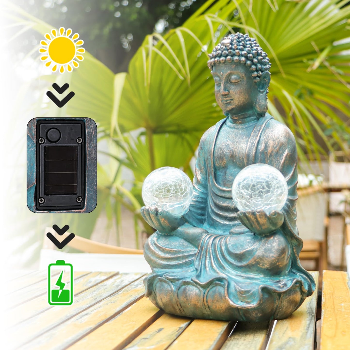 Afirst 10.5'' Meditating Buddha Garden Statues Solar Buddha Sculpture Decor with Glass Balls Zen Meditation for Home Garden Yard Patio Indoor Outdoor Ornaments Gifts for Mom