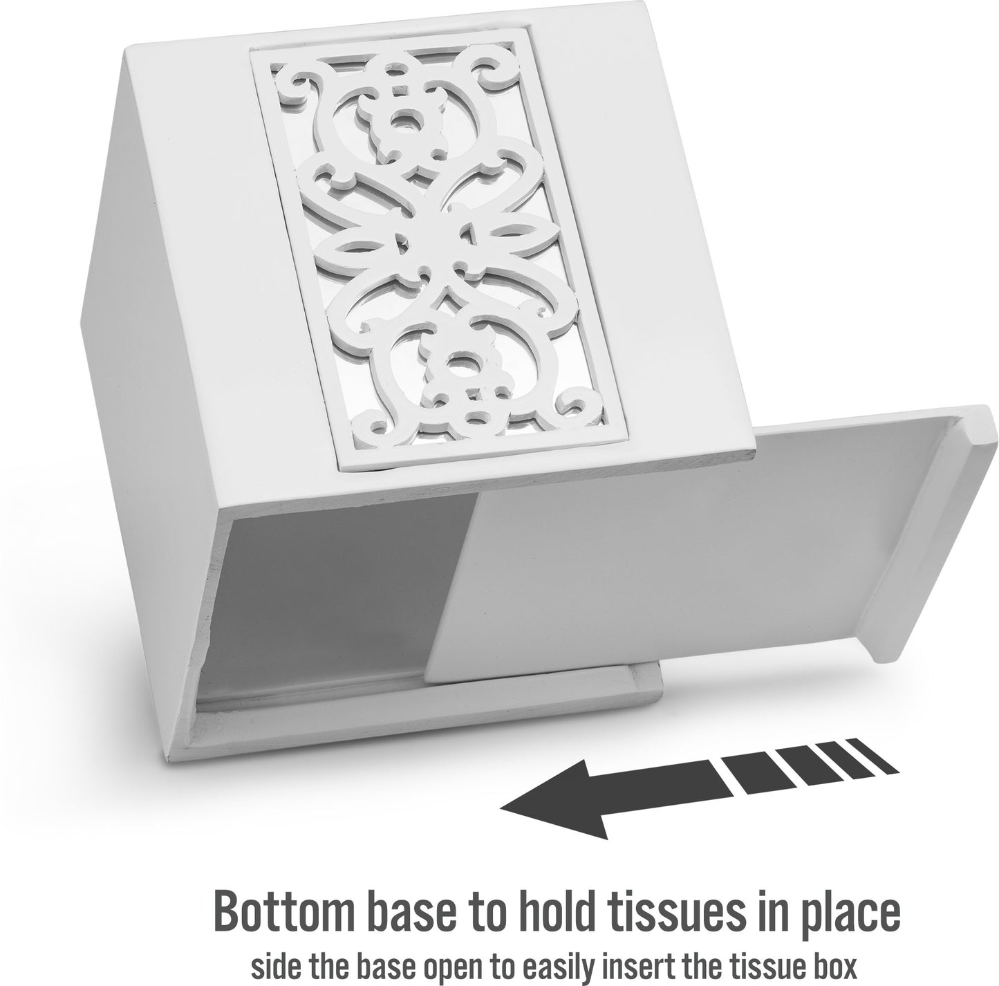 Creative Scents Mirror Janette White Tissue Box Cover Square - Decorative Square Tissue Box Holder for Bathroom with Durable Bottom Slider - Beautiful Mirrored Tissue Holder for Bathroom