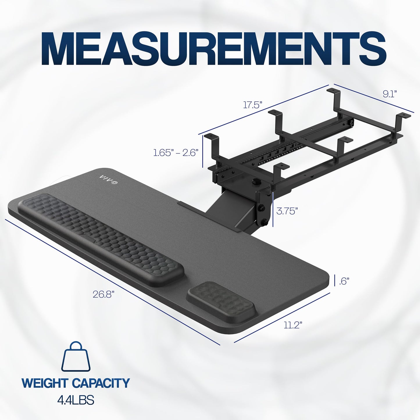 VIVO Premium Adjustable 27 x 11 inch Computer Keyboard and Mouse Platform Tray, Ergonomic Under Table Desk Mount Drawer with Padding, Black, MOUNT-KB27P-B