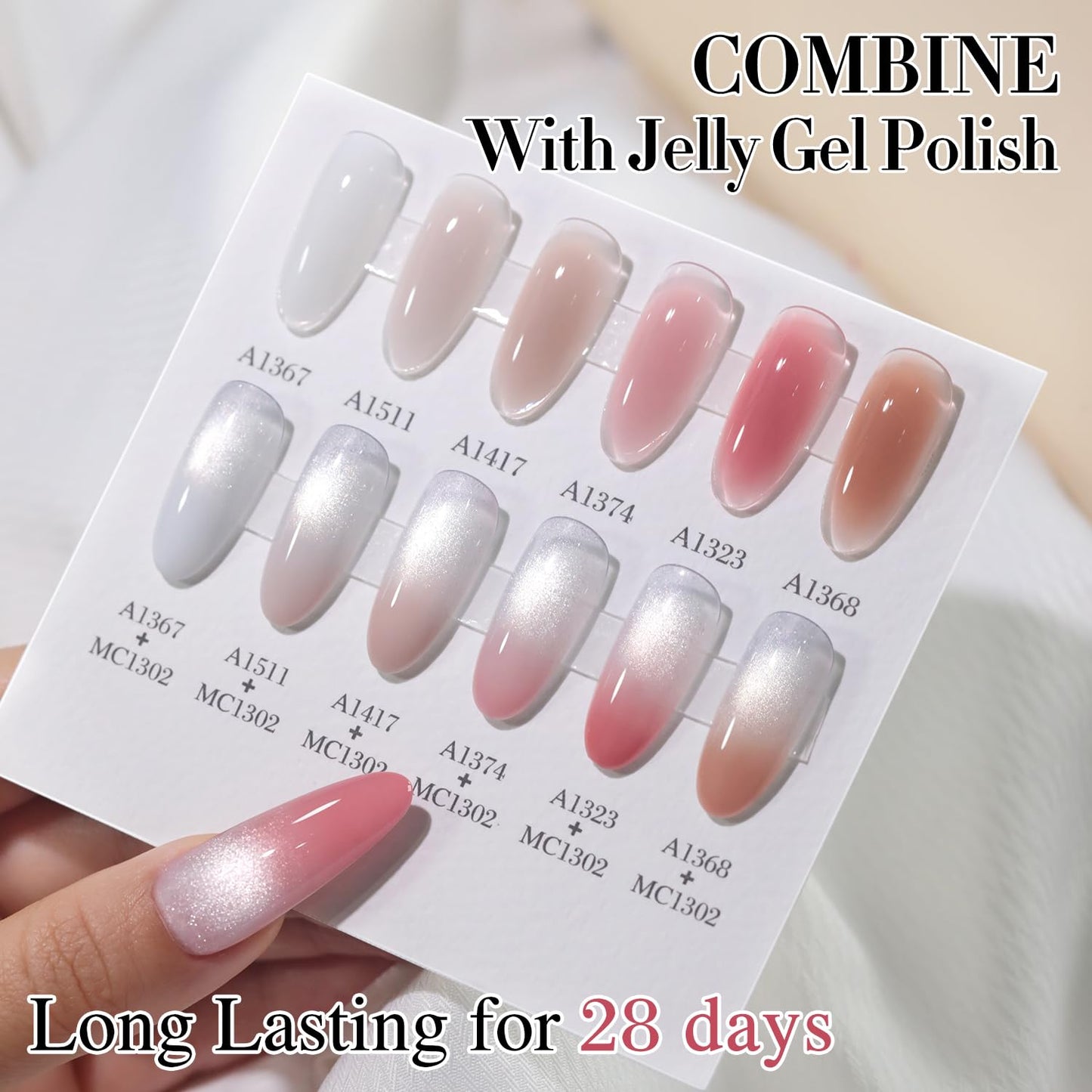 Double Rhythm Jelly Glass Cat Eye Gel Polish with Magnet 15ML Holographic Glitter Shimmer Translucent Sheer Color Magnetic Nail Polish Salon DIY at Home (Milky White Silver-MC1302)