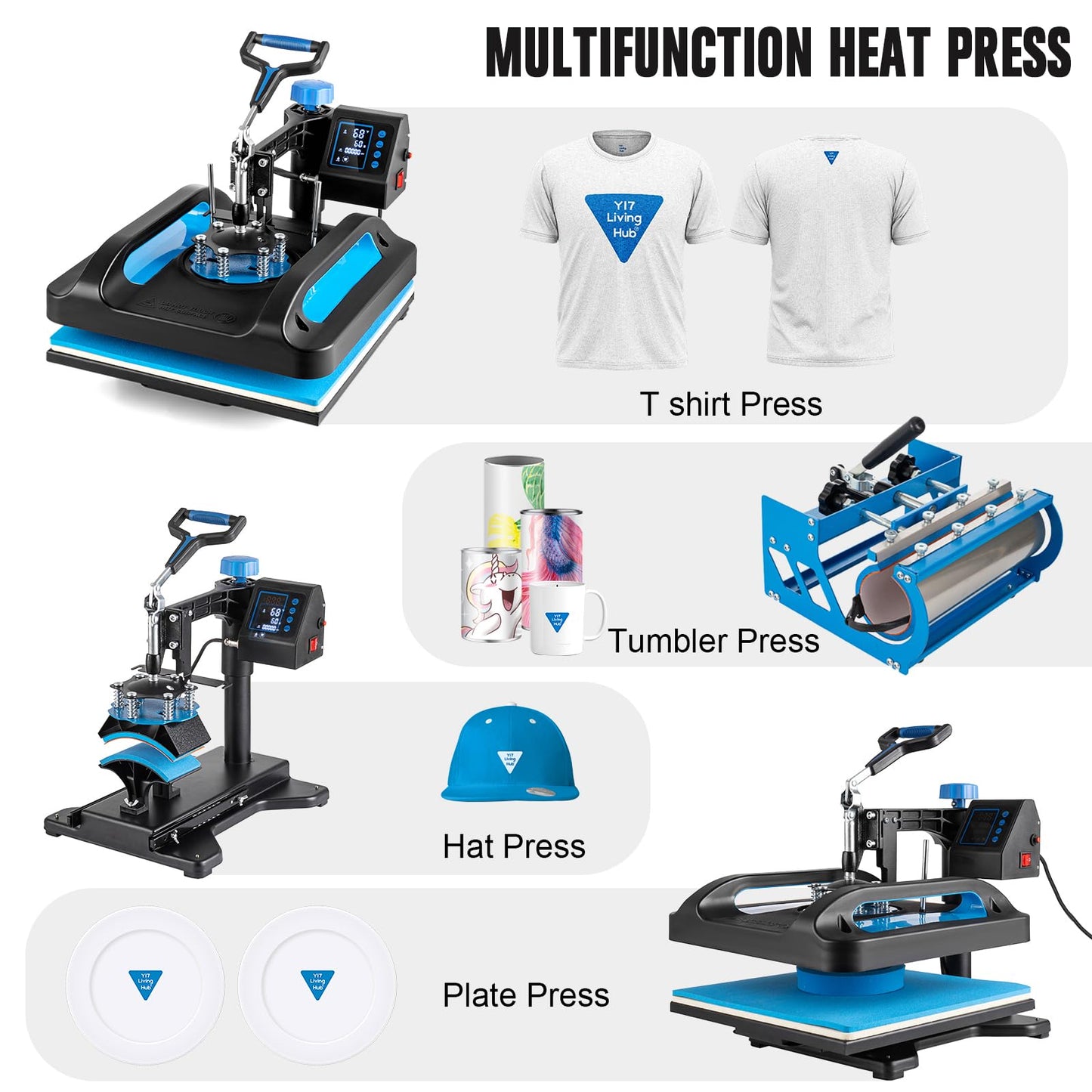 Topdeep Pro Heat Press 15x15 Inch, 8 in 1 Heat Press Machine with 30 OZ Tumbler Press, Swing Away T Shirt Pressing Machine, Combo Tumbler Heat Press Machine Sublimation for T-Shirt Hat Cap Mug Plate