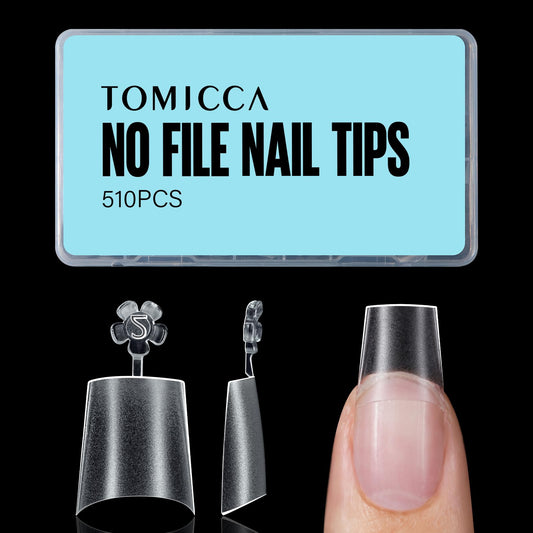 TOMICCA Short Coffin Nail Tips, 510Pcs Acrylic Half Cover Nail Tips, 12 Sizes No C Curve Full Matte Gel Nail Extension Tips for Beginner and Professional