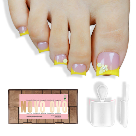 NOVO OVO Halloween Short Medium Toe Nail Tips with Moon Curve, Sharp Square Extra Thick Full cover Press on, Soft Gel False Toenail Extension Kit, Clear Matte Fake Nails DIY Pedicure x15 Sizes 330 Pcs