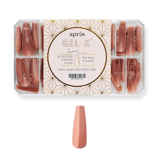Apres Neutrals Gel-X Imani Box Of Nail Tips, 11 Sizes 00-9, Soft Gel Tip Box (150pcs) (Sculpted Coffin Long, 150)