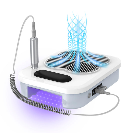 3-in-1 Nail Dust Collector with Electric Nail Drill File & UV Lamp - Dust Collector Nail Tech, Powerful Nail Vacuum Fan with Reusable Filter for Beginners, Nail Students, Daily Nail Care & Home Use