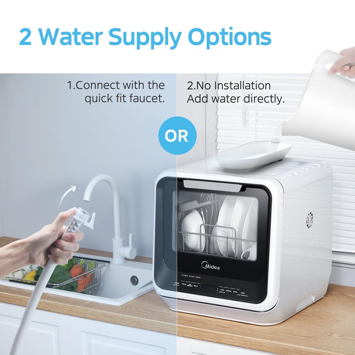 Midea MDC17P0ABB Portable Countertop Mini 1.32Gal Built-in Water Tank, No Hookup Needed, 6 Programs, 360° Dual Spray, 162℉ High-Temp& Air-Refresh Function, Dishwasher for Apartments& RVs, Black